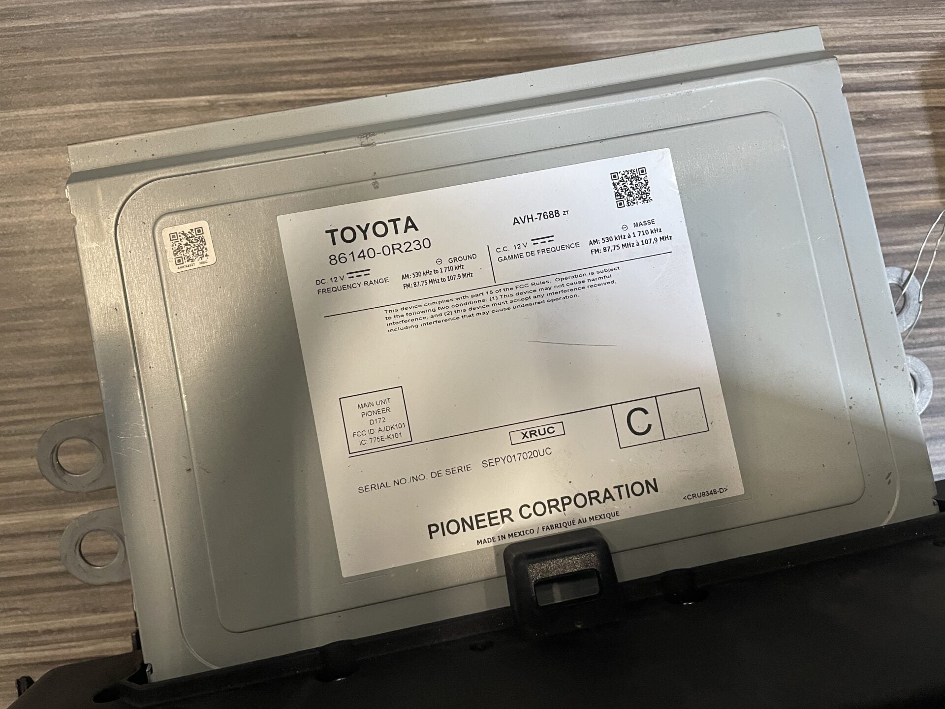 2019 - 2021 RAV4 RECEIVER ASSEMBLY RADIO 86140-0R230