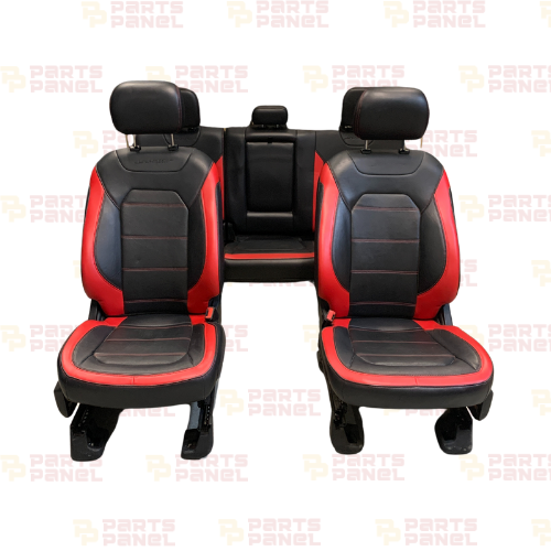 2015 - 2020 FORD F150 SPORT FRONT AND REAR LEATHER SEATS WITH CENTER CONSOLE RED AND BLACK CREW CAB