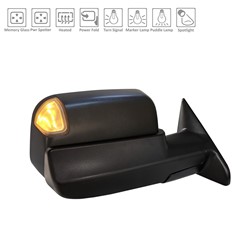 2019 - 2024 RAM 2500 / 3500 DOOR MIRROR RIGHT HAND POWER HEATED TEXTURED WITH MEMORY/PUDDLE LAMP/POWER FOLD/SIGNAL/SPOT LAMP WITHOUT LOGO CH1321487 68374944AC