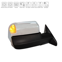 2019 - 2024 RAM 2500 / 3500 DOOR MIRROR RIGHT HAND CHROME POWER HEATED WITH MEMORY/POWER FOLD/PUDDLE LAMP/SIGNAL/SPOT LAMP WITHOUT LOGO CH1321488 68374942AB