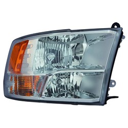 2013 - 2024 RAM 1500 / 2500 / 3500 HEAD LAMP RIGHT HAND CHROME HALOGEN WITHOUT DRL WITHOUT PROJECTOR TYPE 2ND DESIGN WITH DUAL REAR WHEEL REFLECTOR CAPA CH2503242C 68096438AF