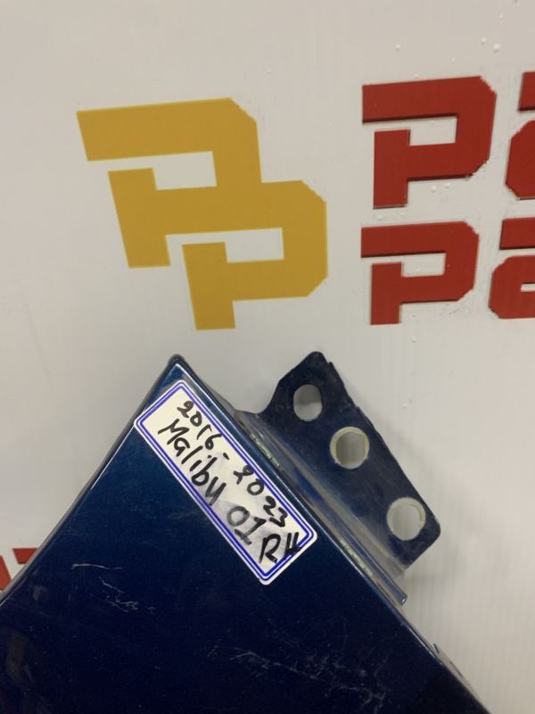 2016 – 2023 CHEVY MALIBU PASSENGER RH SIDE FENDER PANEL BLUE OEM USED 2016 – 2023 CHEVY MALIBU PASSENGER RH SIDE FENDER PANEL BLUE OEM USED